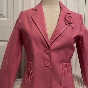 Women’s Vintage Wilsons Leather Pink Jacket with Decorative Rose Size Small